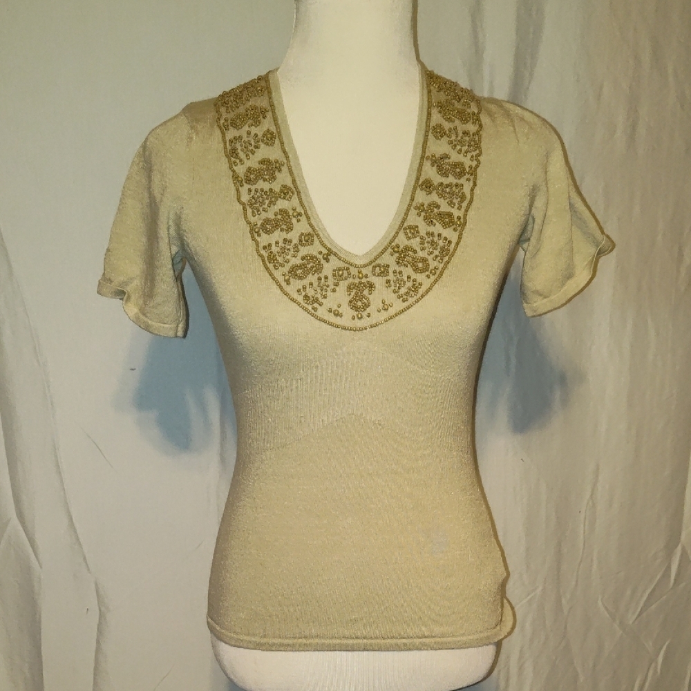 Vintage Cache Beige Wooden Bead Work Size Small